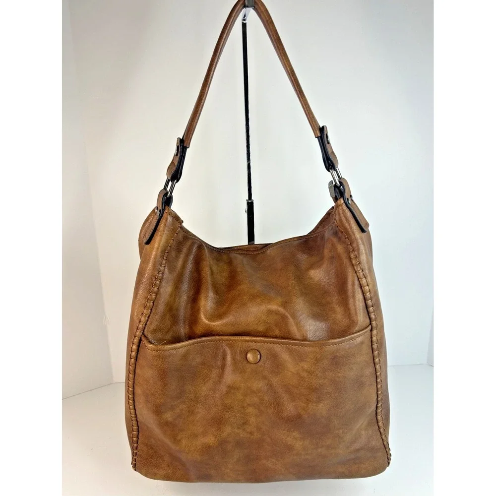 Wrangler Concealed Carrry Purse Tote Faux Leather Large Brown Pockets Full Zip
